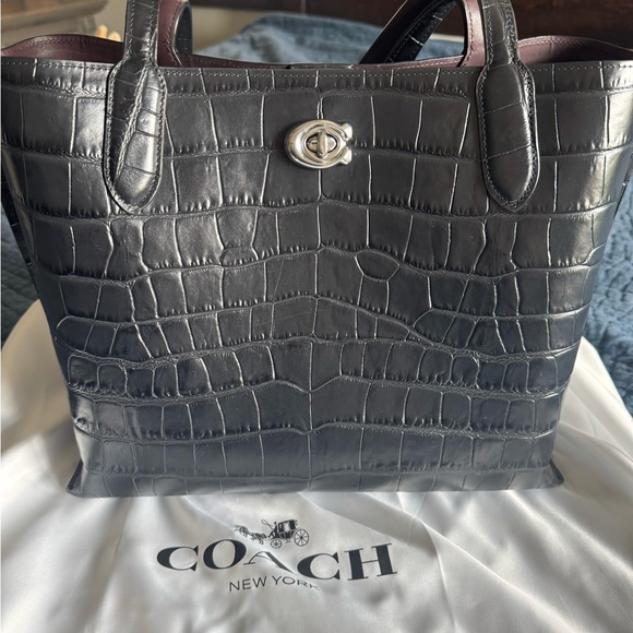 Coach Dark Gray Croc-Embossed Tote - Picture 1 of 7